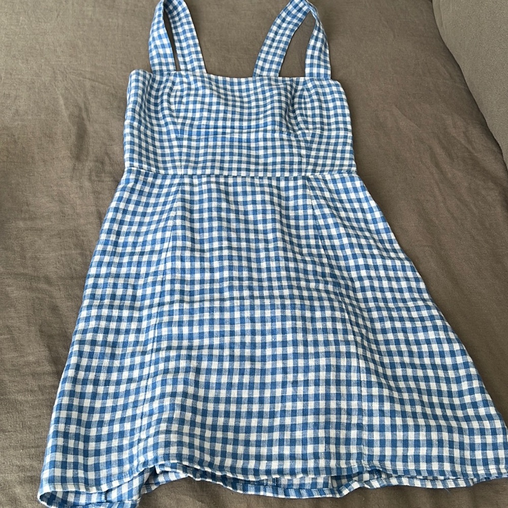 Reformation Blue and White Sleeveless Sundress